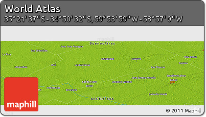 Physical Panoramic Map of the Area around 35° 6' 5" S, 59° 25' 29" W