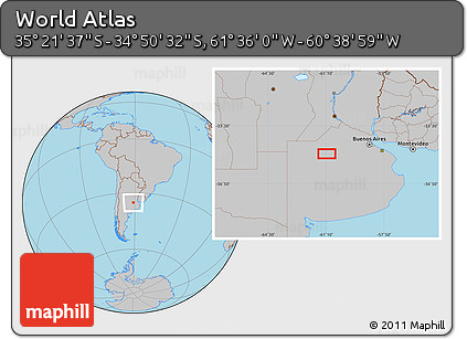 Gray Location Map of the Area around 35° 6' 5" S, 61° 7' 30" W