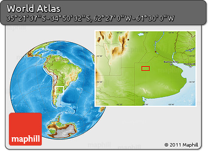 Physical Location Map of the Area around 35° 6' 5" S, 61° 58' 30" W
