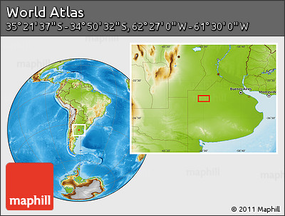 Physical Location Map of the Area around 35° 6' 5" S, 61° 58' 30" W