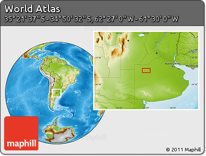 Physical Location Map of the Area around 35° 6' 5" S, 61° 58' 30" W