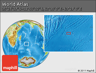Physical Location Map of the Area around 35° 6' 5" S, 62° 58' 30" E