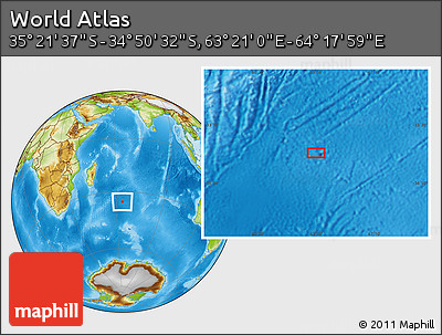 Physical Location Map of the Area around 35° 6' 5" S, 63° 49' 30" E