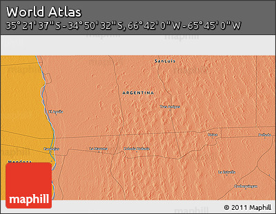 Political 3D Map of the Area around 35° 6' 5" S, 66° 13' 29" W