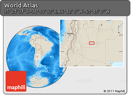 Shaded Relief Location Map of the Area around 35° 6' 5" S, 66° 13' 29" W