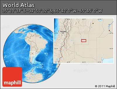 Shaded Relief Location Map of the Area around 35° 6' 5" S, 66° 13' 29" W