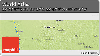 Physical Panoramic Map of the Area around 35° 6' 5" S, 66° 13' 29" W