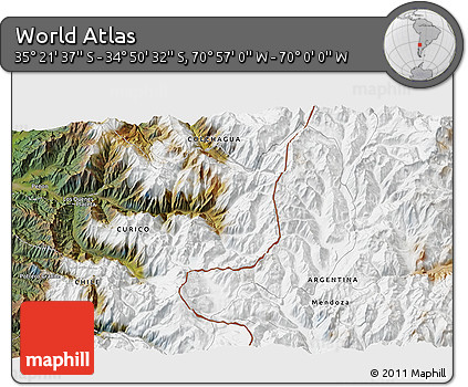 Satellite 3D Map of the Area around 35° 6' 5" S, 70° 28' 29" W