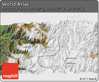 Satellite 3D Map of the Area around 35° 6' 5" S, 70° 28' 29" W