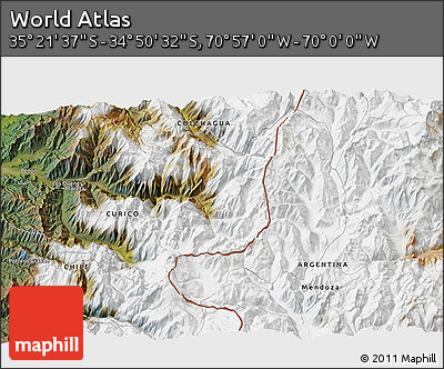 Satellite 3D Map of the Area around 35° 6' 5" S, 70° 28' 29" W