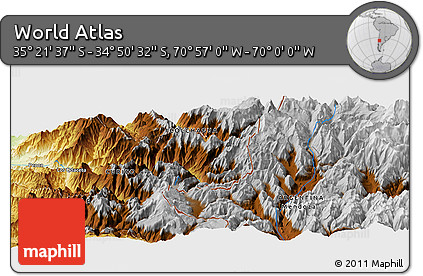 Physical Panoramic Map of the Area around 35° 6' 5" S, 70° 28' 29" W