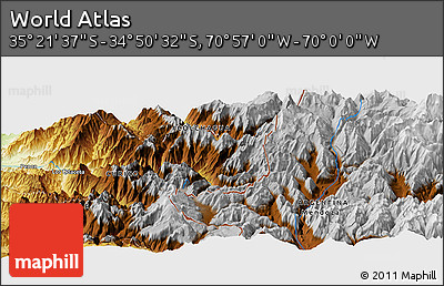 Physical Panoramic Map of the Area around 35° 6' 5" S, 70° 28' 29" W
