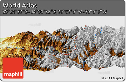 Physical Panoramic Map of the Area around 35° 6' 5" S, 70° 28' 29" W