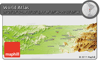 Physical Panoramic Map of the Area around 35° 6' 5" S, 71° 19' 29" W