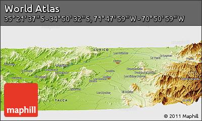 Physical Panoramic Map of the Area around 35° 6' 5" S, 71° 19' 29" W