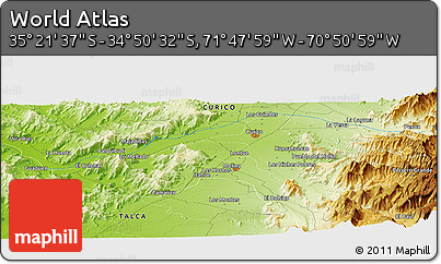 Physical Panoramic Map of the Area around 35° 6' 5" S, 71° 19' 29" W