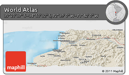 Shaded Relief Panoramic Map of the Area around 35° 6' 5" S, 72° 10' 30" W