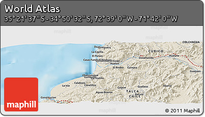 Shaded Relief Panoramic Map of the Area around 35° 6' 5" S, 72° 10' 30" W