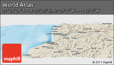 Shaded Relief Panoramic Map of the Area around 35° 6' 5" S, 72° 10' 30" W
