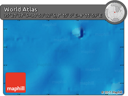 Physical Map of the Area around 35° 6' 5" S, 7° 43' 29" E