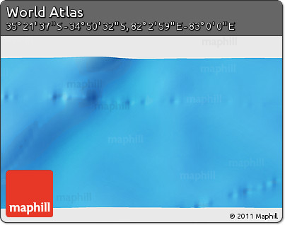 Physical 3D Map of the Area around 35° 6' 5" S, 82° 31' 30" E