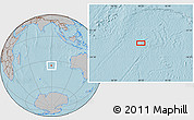 Gray Location Map of the area around 35° 6' 5" S, 89° 19' 29" E, hill shading