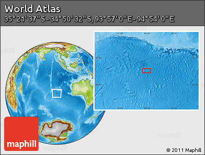 Physical Location Map of the Area around 35° 6' 5" S, 94° 25' 30" E