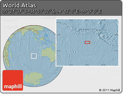 Savanna Style Location Map of the Area around 35° 6' 5" S, 98° 40' 30" E, hill shading