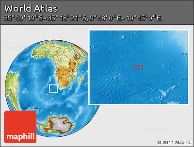 Physical Location Map of the Area around 35° 33' 50" S, 10° 16' 30" E