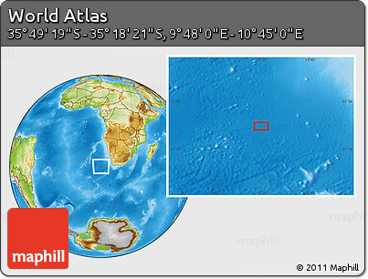 Physical Location Map of the Area around 35° 33' 50" S, 10° 16' 30" E