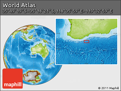 Physical Location Map of the Area around 35° 33' 50" S, 119° 4' 29" E
