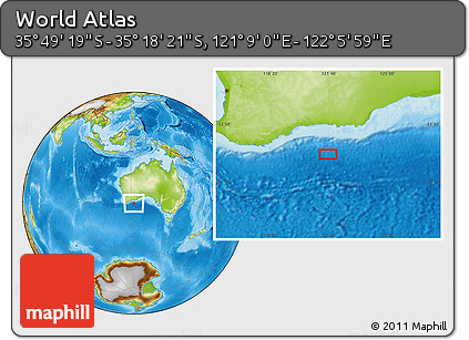 Physical Location Map of the Area around 35° 33' 50" S, 121° 37' 30" E