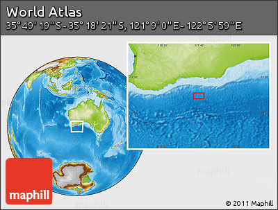 Physical Location Map of the Area around 35° 33' 50" S, 121° 37' 30" E