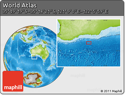 Physical Location Map of the Area around 35° 33' 50" S, 121° 37' 30" E