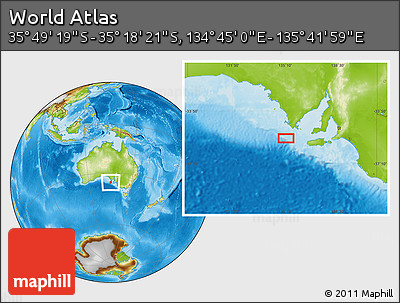 Physical Location Map of the Area around 35° 33' 50" S, 135° 13' 29" E