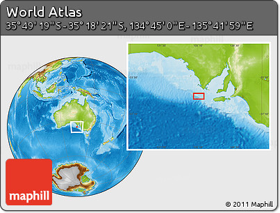 Physical Location Map of the Area around 35° 33' 50" S, 135° 13' 29" E