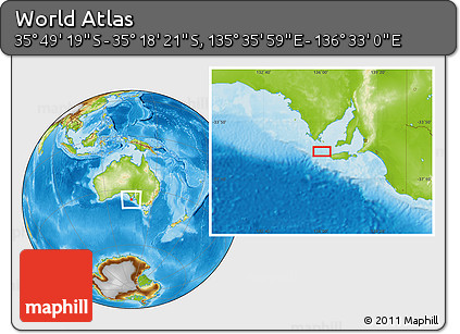 Physical Location Map of the Area around 35° 33' 50" S, 136° 4' 29" E
