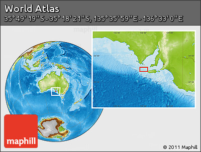 Physical Location Map of the Area around 35° 33' 50" S, 136° 4' 29" E