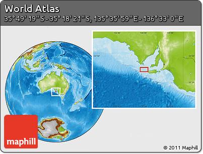 Physical Location Map of the Area around 35° 33' 50" S, 136° 4' 29" E