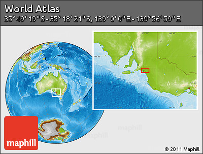 Physical Location Map of the Area around 35° 33' 50" S, 139° 28' 29" E