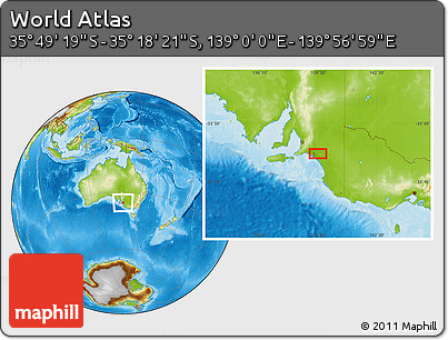 Physical Location Map of the Area around 35° 33' 50" S, 139° 28' 29" E