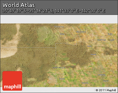 Satellite 3D Map of the Area around 35° 33' 50" S, 142° 1' 30" E