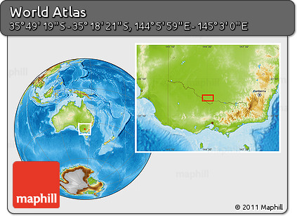 Physical Location Map of the Area around 35° 33' 50" S, 144° 34' 29" E
