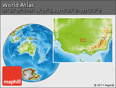 Physical Location Map of the Area around 35° 33' 50" S, 144° 34' 29" E