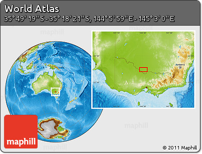 Physical Location Map of the Area around 35° 33' 50" S, 144° 34' 29" E