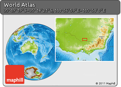 Physical Location Map of the Area around 35° 33' 50" S, 145° 25' 30" E