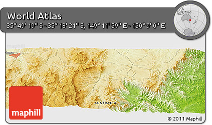 Physical Panoramic Map of the Area around 35° 33' 50" S, 149° 40' 30" E