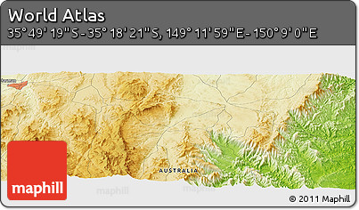 Physical Panoramic Map of the Area around 35° 33' 50" S, 149° 40' 30" E
