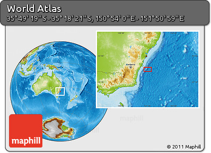 Physical Location Map of the Area around 35° 33' 50" S, 151° 22' 30" E
