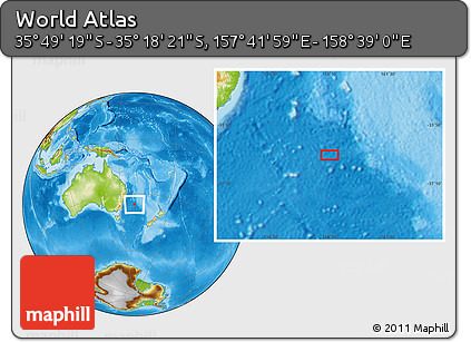 Physical Location Map of the Area around 35° 33' 50" S, 158° 10' 30" E